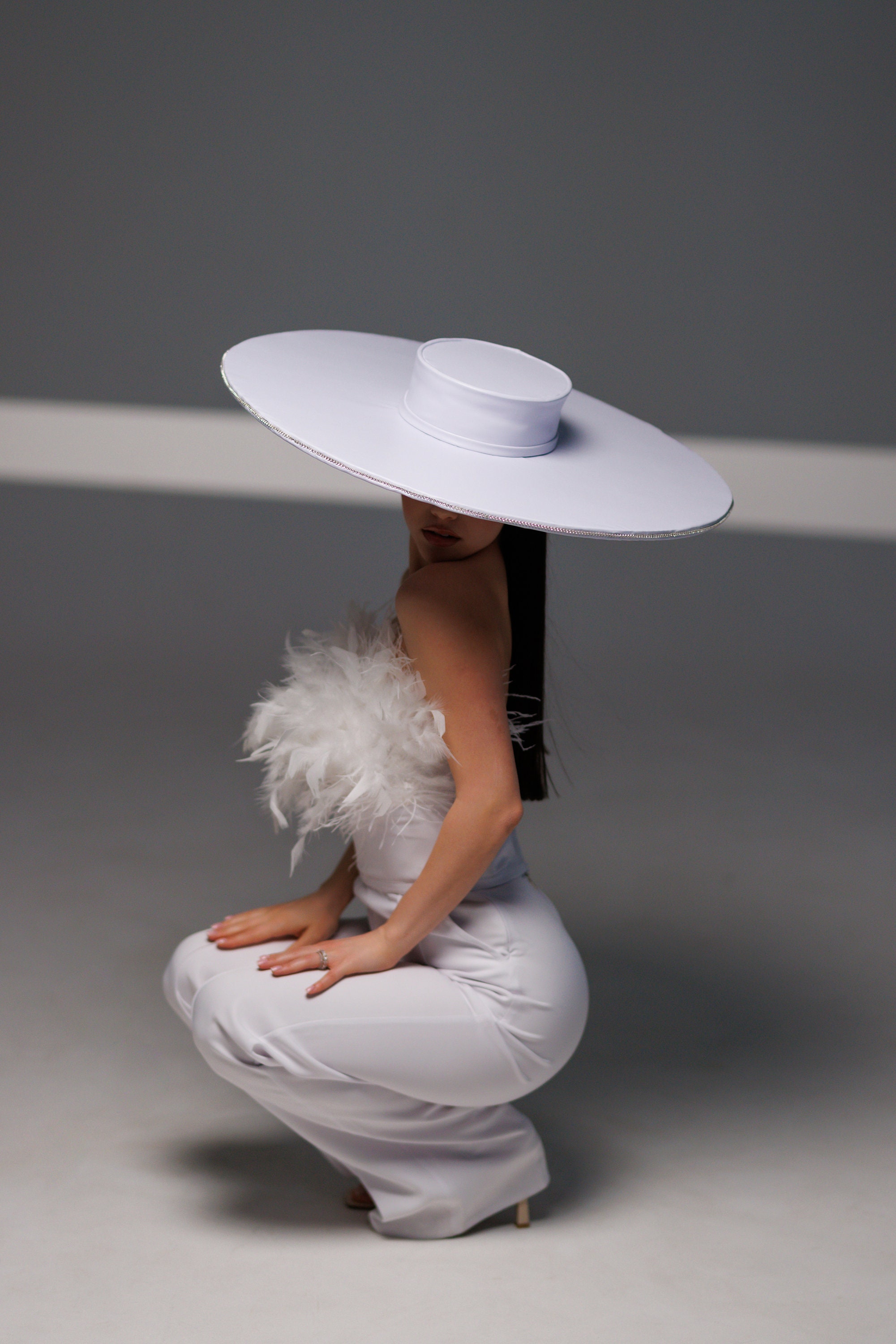 White wide brim hat Winter White Floppy Swinger Blocked Untrimmed Felt Hat Blank  main image 3