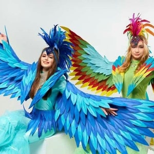 Alas de colores para disfraz de loro / Disfraz de alas de loro / Alas móviles para bailar / Alas de ángel de colores brillantes / Tocado de loro