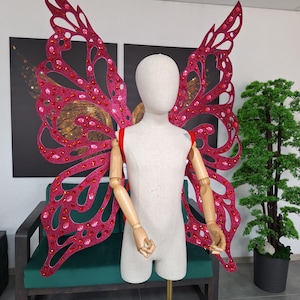 Crimson Adult Fairy Wings with Rhinestones, Butterfly wings cosplay, Fairy Magic Wings in the forest style, Fairy wings for adult