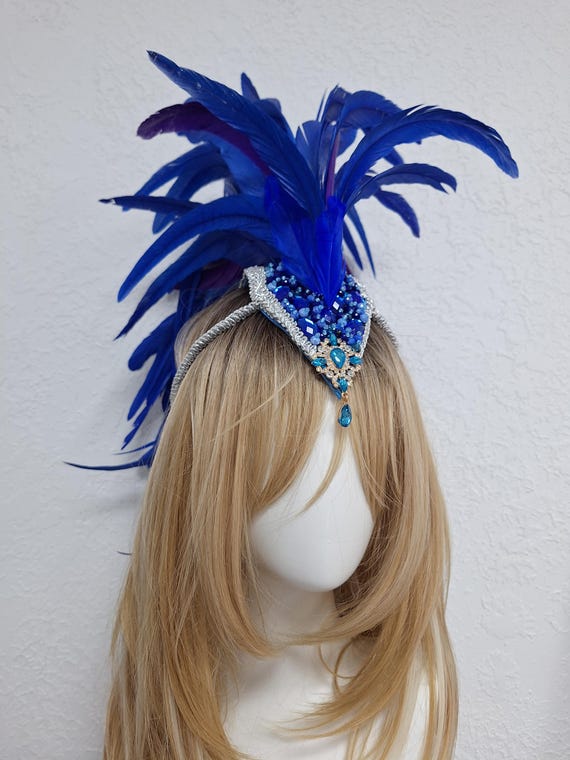 Parrot Headdress Made of Blue Feathers Mohawk Accessories  display picture 1