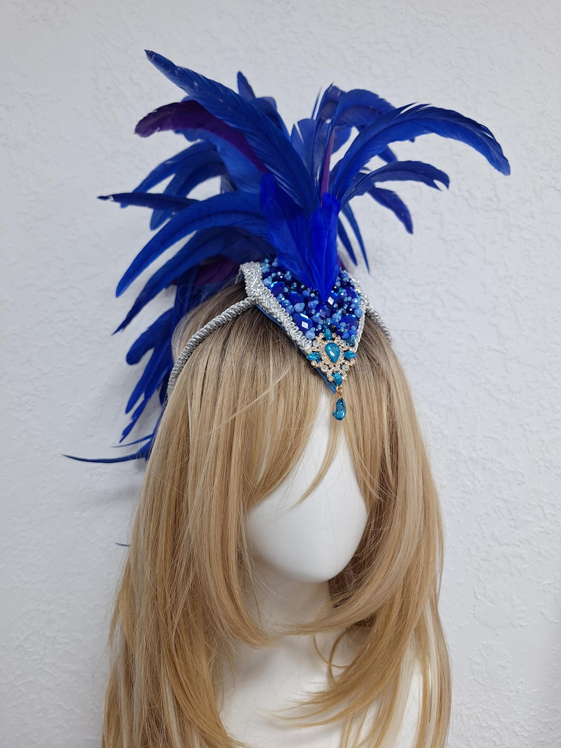 Blue Feather Beaded Embroidery headband Knot Hair Bangle Band Hoop Wreath Christmas Headband Blueberry Holly Berry Wreath Crown  main image 3