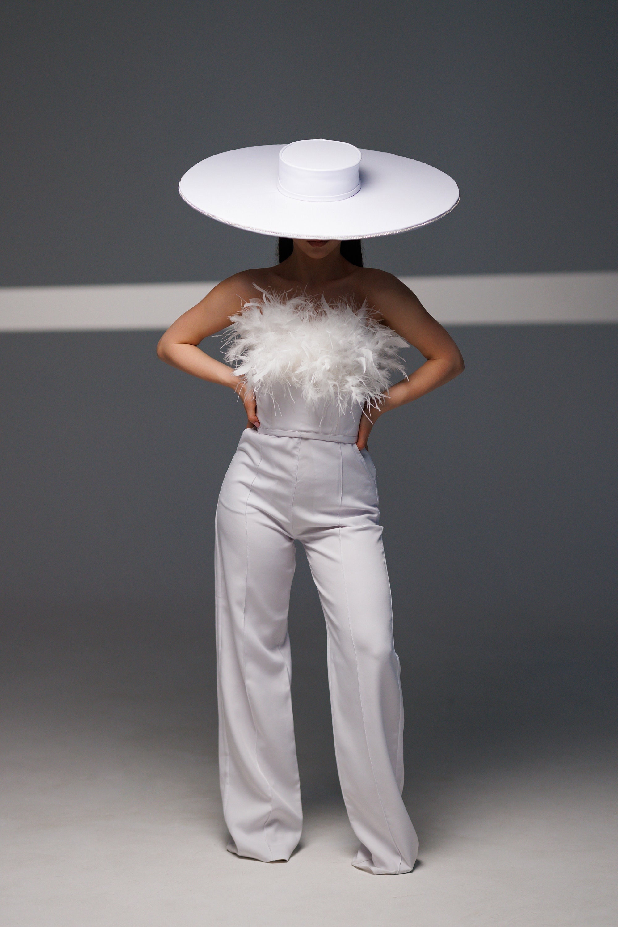 White wide brim hats for women, Large hats for women, Oversized performance hat, Costume hats and headpieces  for women
