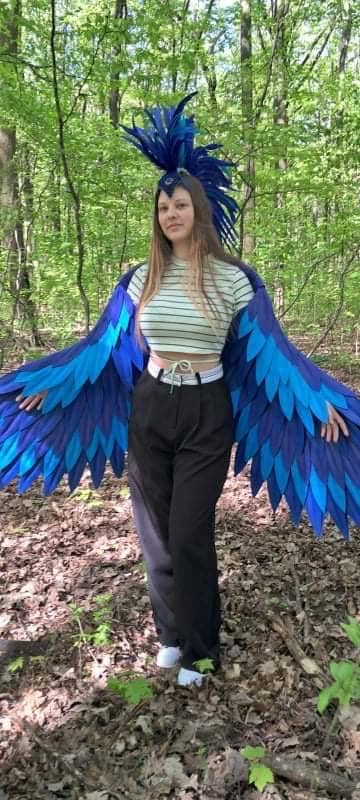 カーニバル衣装 ボリューム満点 青い純正ダチョウ羽根のダンスコスチューム 31Z0tE0gQjL._AC_UY350_.jpg