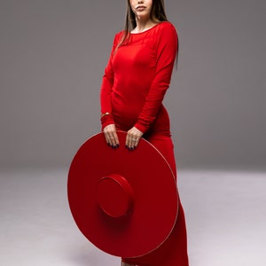 Red Rounded Hat Maternity Shoot Hat Red | Fashion Hats for Women | Red Wide Brim Hat ...