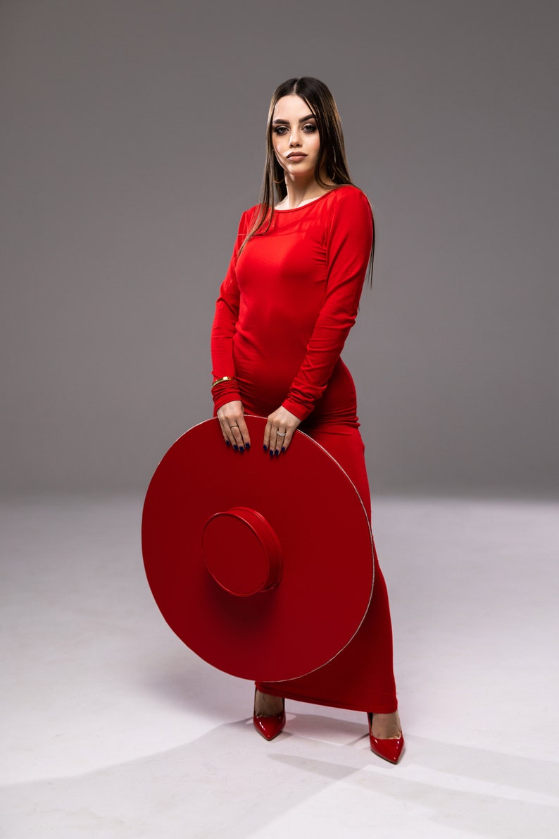 Red Rounded Hat Maternity Shoot Hat Red | Fashion Hats for Women | Red Wide Brim Hat ...