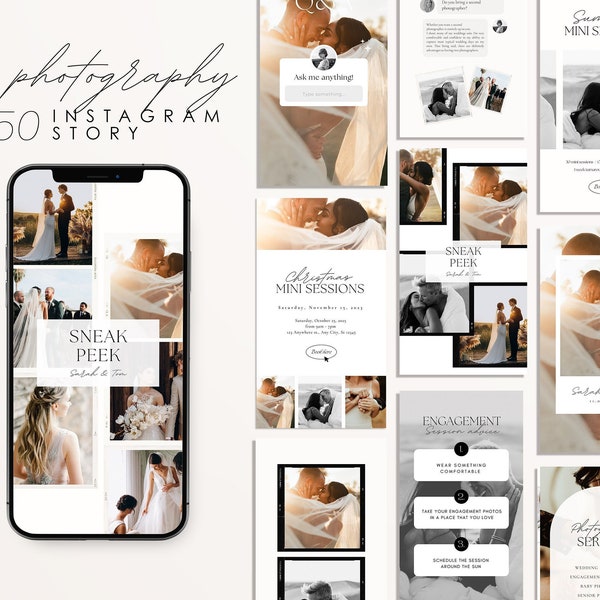 Plantillas de historias de Instagram para fotografía de bodas: Canva (descarga digital)