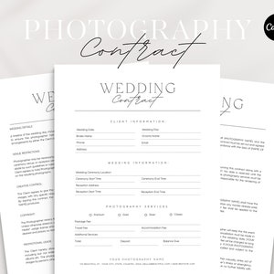 Wedding Photography Contract Template |  Photography Forms | Contract for Photographers | Contract Template | Canva Template