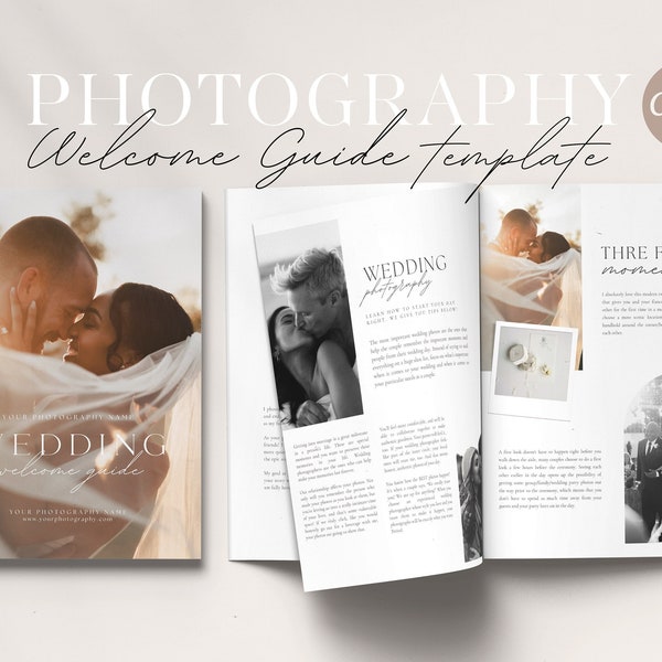 Modèle de guide des prix de la photographie de mariage | Guide de bienvenue avec texte | Guide client photographe | Modèle de magazine | Modèle de toile