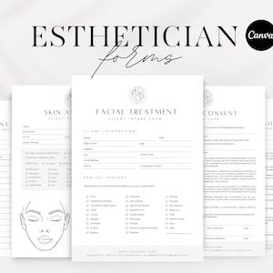 Formulaires de traitement du visage | Modèles d'esthéticienne modifiables | Formulaires de consentement pour les soins de la peau | Formulaire de consultation faciale Canva | Formulaires de salon de beauté