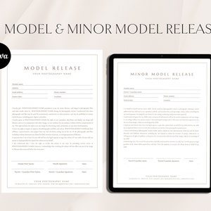 Model Release Form Template | Editable Minor Model Release Form | Photography Forms | Contract for Photographers | Canva Template