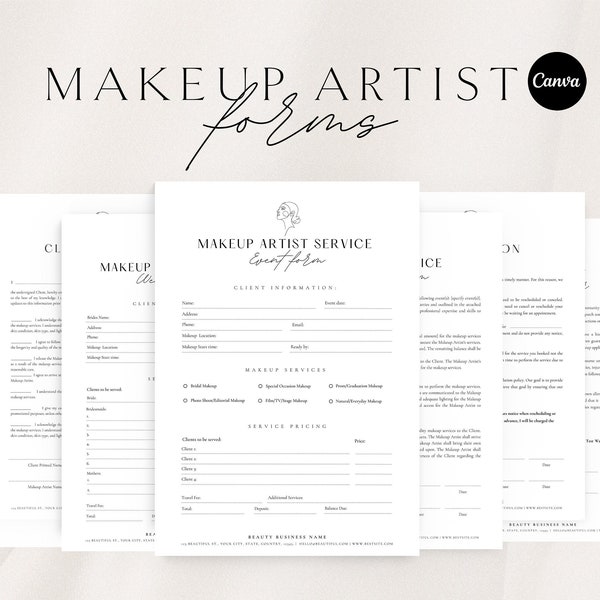 Makeup Artist Contract Template | Makeup Contract Agreement | MUA Contract | Bridal Makeup Contract | Makeup Service Form Bundle | CANVA