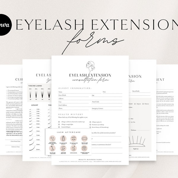 Eyelash Extension Forms  |  Lash Consent Form | Eyelash Aftercare Cards | Editable Esthetician Forms |  Beauty Salon Forms