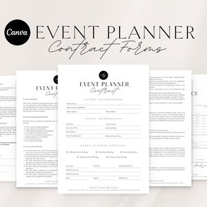 Modello di contratto per organizzatore di eventi / Moduli per clienti organizzatore di eventi / Contratto di pianificazione del matrimonio / Contratto per organizzatore di eventi / Modello Canva