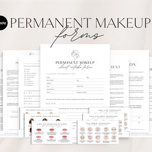 Permanent Makeup Forms | Editable PMU Consent Form Template  | Printable Client Intake Forms | PMU Aftercare Cards | Beauty Salon Forms