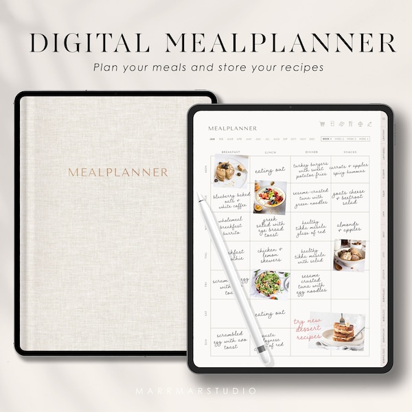 Planificateur de repas hebdomadaire, planificateur de repas numérique, planificateur iPad GoodNotes, préparation de repas, modèle de plan de repas, liste de courses, inventaire de cuisine