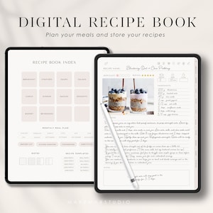 Modello di libro di ricette, pianificatore di pasti digitale, libro di ricette digitale, pianificatore per iPad GoodNotes, lista della spesa, scheda di ricette, GoodNotes, iPad