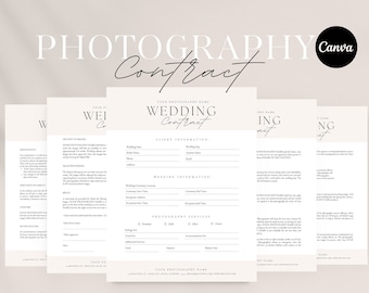 Wedding Photography Contract Template |  Photography Forms | Contract for Photographers | Contract Template | Canva Template