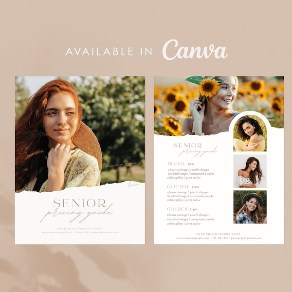 Senior Photography Pricing Guide Template |  Senior Price List | Photographer Price Guide | Canva Template