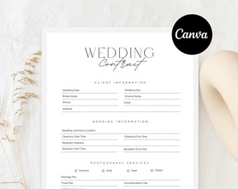 Wedding Photography Contract Template |  Photography Forms | Contract for Photographers | Contract Template | Canva Template