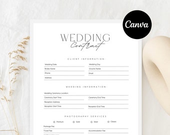 Wedding Photography Contract Template: Editable Canva Form (Digital Download)
