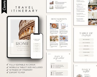 Canva Travel Itinerary Template: 12-Page Printable Guide (Digital Download)