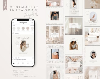 100 Minimalist Instagram Templates: Story & Post Canva Designs (Digital Download)