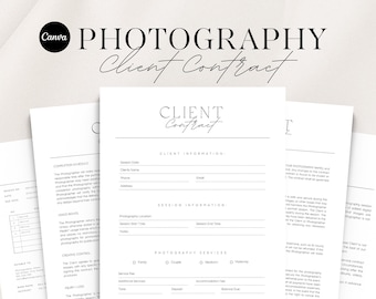 Modello di contratto per il cliente di fotografia: moduli Canva modificabili (download digitale)