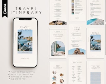 France Travel Itinerary Template: Printable Travel Guide (Canva Editable, Digital Download)