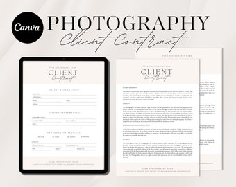 Photography Client Contract Template |  Photography Forms | Client Agreement  | Contract for Photographers | Canva Template