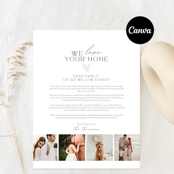 Home Offer Letter Template | Canva Buyer Offer Letter | Family Home Letter | We Love Your Home Letter  | Canva Template