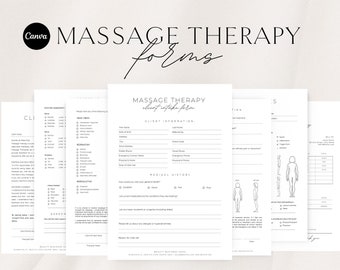 Editable Massage Therapy Forms: Client Intake, SOAP Notes (Canva Template)