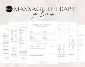 Massage Therapy Forms | Massage Consent | Esthetician Templates | Massage Consultation Form | SOAP Notes | Canva Template