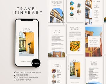 Spain Travel Itinerary Template: Mobile Planner, Editable in Canva