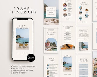 Plantilla de itinerario de viaje / Planificador de viajes móvil / Guía de viaje de Italia editable / Guía de viaje editable en Canva