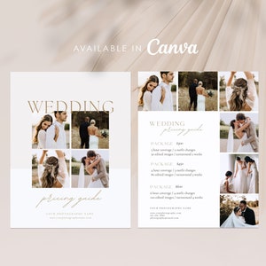 Modelo de lista de preços para fotografia de casamento | Lista de preços de casamento | Modelo de guia de preços para fotógrafo | Modelo de tela
