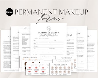 Permanent Make-up Formen | Bearbeitbare PMU-Einwilligungsformularvorlage | Druckbare Kundenaufnahmeformulare | PMU Pflegekarten | Schönheitssalon Formen