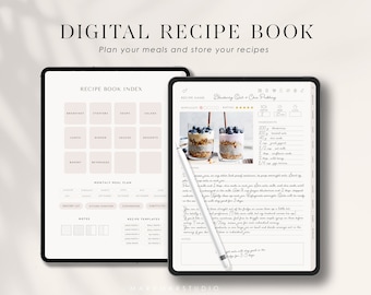 Recipe Book Template, Digital Meal Planner, Digital Recipe Book Cookbook, GoodNotes iPad Planner, Grocery List, Recipe Card, GoodNotes, iPad