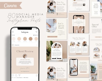 80 plantillas de publicaciones de Instagram / Plantillas de marketing / Compromiso de Instagram / Publicaciones de administrador de redes sociales / Plantillas de redes sociales de Canva