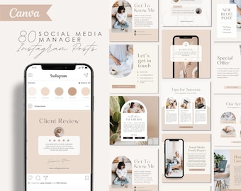 80 Instagram Post Templates | Marketing Templates | Instagram Engagement | Social Media Manager Posts | Canva Social Media Templates