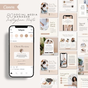 80 Instagram Post Templates | Marketing Templates | Instagram Engagement | Social Media Manager Posts | Canva Social Media Templates