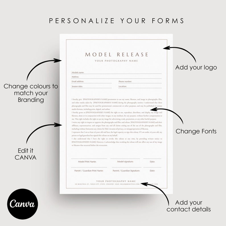 Editable Model Release Form Template: Photography Contract (Canva Template) image 2