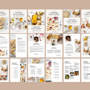 May include: A cookbook titled "Cooking Made Simple" by Darad Smith. The cover features a collage of food photos, including a pie, a cake, and a bowl of fruit. The book is open to the table of contents, which lists chapters on various cooking topics.