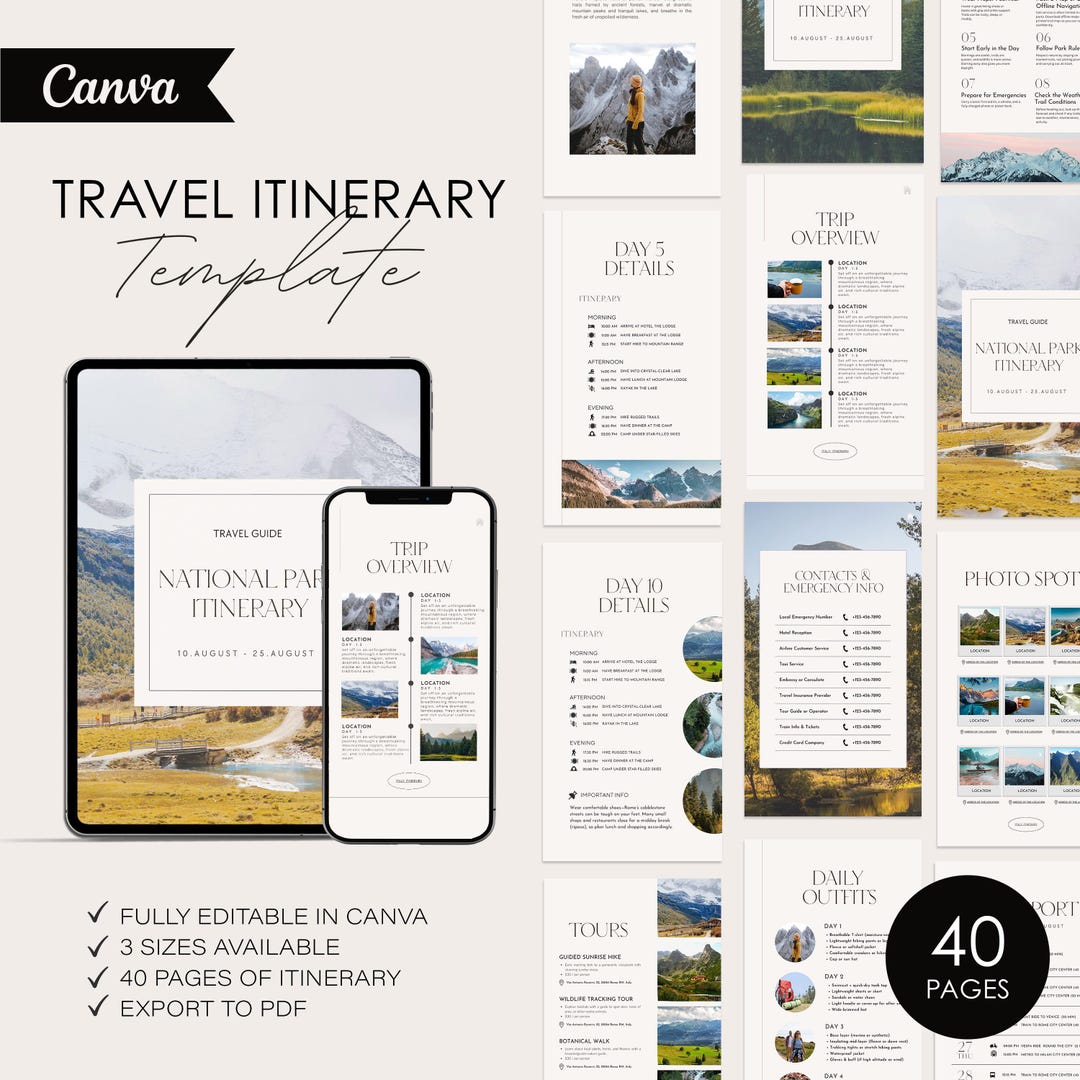 Editable Travel Itinerary Template | Canva Travel Planner (digital ...