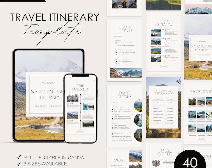Travel Itinerary Template | Travel Planner | Printable Travel Guide ...