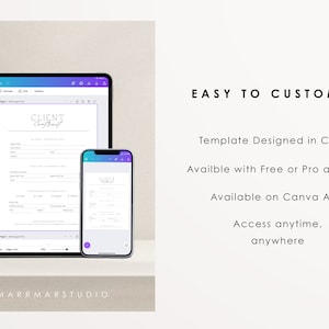 May include: A digital mockup of a client contract template designed in Canva. The template is available on the Canva app and can be customized with a free or pro account. The text on the template reads "CLIENT Contract Template".