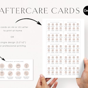 May include: A printable set of 10 waxing aftercare cards with instructions for home use. The cards feature a sun, a calendar, a jar of cream, a tube of lotion, a razor, a thermometer, a pair of arrows, and a drop of water. The cards are designed to be printed on A4 or UK Letter paper.