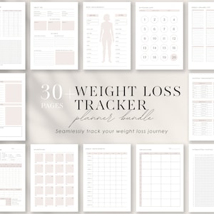 Gewichtsverliesdagboek, gewichtsverliestracker, fitnessplanner AFDRUKBAAR, gewichtsverliesgrafiek, lichaamsmetingen, verloren kilo's, maaltijdplanner