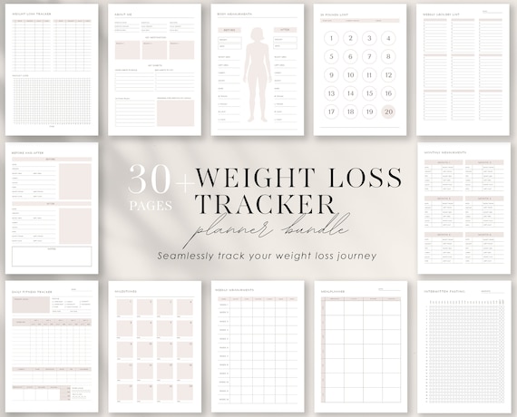 Weight Loss Planner: Fitness, Meal & Body Measurement Tracker (Printable PDF)