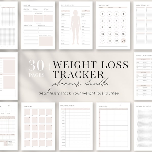 Weight Loss Journal, Weightloss Tracker, Fitness Planner PRINTABLE , Weight Loss Chart, Body Measurements, Pounds Lost, Meal Planner