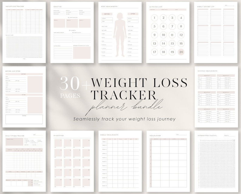 Weight Loss Planner: Fitness, Meal & Body Measurement Tracker (Printable PDF) image 1
